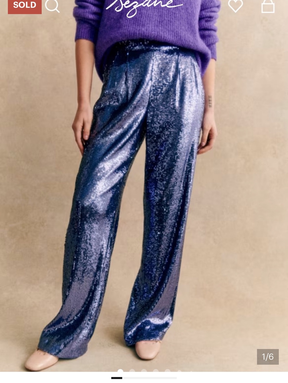 Sézane Aurelian/Georgio Trousers Purple/Blue Sequin Wide-Leg Pants NWT